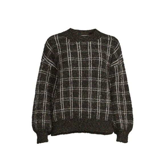 Love Trend New York Womens Plaid Lurex Pullover Sweater‎ Long Sleeves Black S - Picture 3 of 7